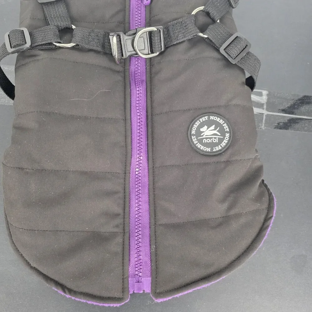 NorbiPet Dog Harness Jacket Large Black Purple Fleece Warm Adjustable Vest